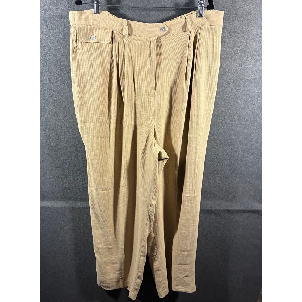 per due women linen blend pants 24 tan corduroy coastal beachy vacation wide leg